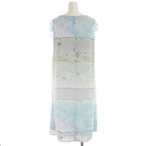 franche lippée フレアワンピース ミモレ ロング 総柄 フリル フレンチスリーブ M 水色 ライトブルー ピンク