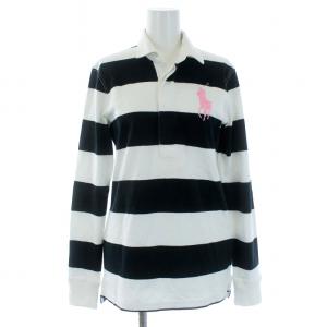 ポロシャツ 長袖 ボーダー ビッグポニー 刺繍 M 白 ホワイト 黒 ブラック