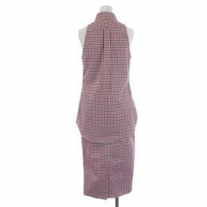 MADISONBLUE セットアップ 上下 シャツ ブラウス ボタンダウン ノースリーブ タイトスカート ロング チェック 01 S 赤 レッド 紺