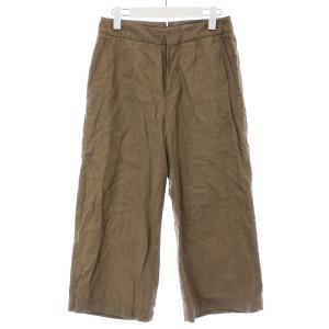 ガウチョパンツ ワイド ジップフライ 麻 リネン 2 M 茶 ブラウン