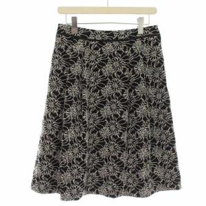 ORIGINAL 台形スカート フレアスカート 花刺繍 ひざ丈 11 L 黒 ブラック 白 ホワイト