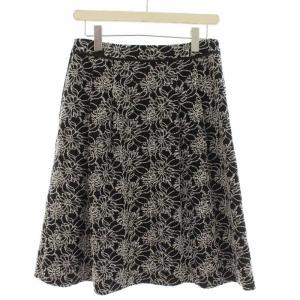 Leilian ORIGINAL 台形スカート フレアスカート 花刺繍 ひざ丈 11 L 黒 ブラック 白 ホワイト