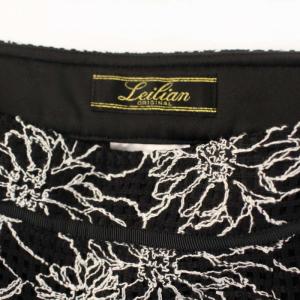 Leilian ORIGINAL 台形スカート フレアスカート 花刺繍 ひざ丈 11 L 黒 ブラック 白 ホワイト