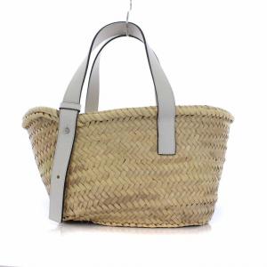 LOEWE ラフィア バスケット スモール アナグラム かごバッグ ハンドバッグ ベージュ ホワイト