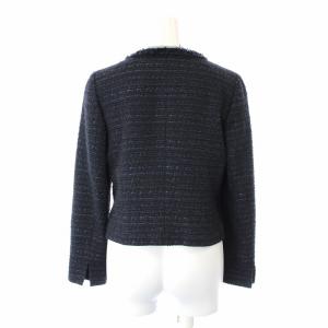 ANAYI ノーカラージャケット ツイード レース ウール混 36 ブラック ネイビー