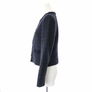 ANAYI ノーカラージャケット ツイード レース ウール混 36 ブラック ネイビー