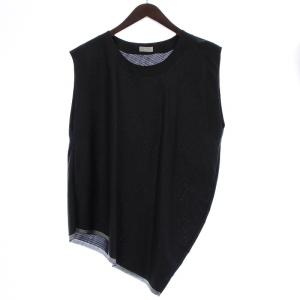 ノースリーブカットソー アシンメトリー 薄手 シルク混 ウール 48 ブラック