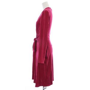 ISSA LONDON フレアワンピース ひざ丈 長袖 ギャザー リボン シルク US2 ピンク