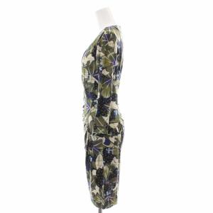 DIANE von FURSTENBERG ワンピース カシュクール 七分袖 ひざ丈 シルク Vネック 総柄 2 S 緑 グリーン 紫 パープル