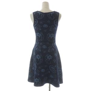 ISSA LONDON ニットフレアワンピース ノースリーブ ひざ丈 総柄 ラメ ウール混 S ネイビー
