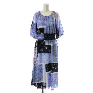 20SS ワンピース ミモレ ロング 半袖 花柄 38 M 青 ブルー 0120231033-00