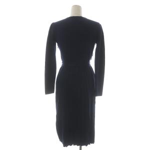 Chesty 18AW フラワーカシュクールワンピース ひざ丈 ニット 長袖 プリーツ 刺繍 ベルト 1 ネイビー