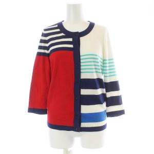 カーディガン ニット 薄手 七分袖 ボーダー S ブルー ホワイト
