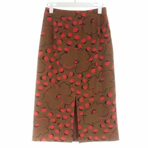 19AW タイトスカート ロング 花柄 総柄 スリット 36 S 茶 ブラウン 赤 レッド