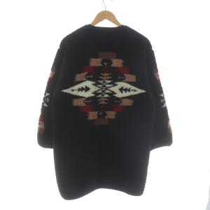 PENDLETON B:MING by BEAMS別注 ノーカラーコート ジップアップ ネイティブ柄 ブラック ホワイト