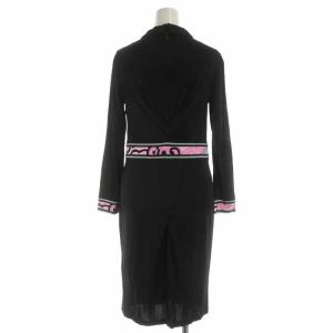 LEONARD FASHION タイトワンピース ひざ丈 ステンカラー 切替 長袖 36 黒 ピンク