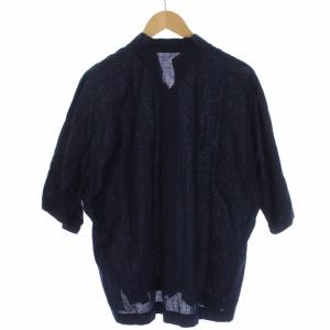 HOMME PLISSE ISSEY MIYAKE シャツ 五分袖 スタンドカラー リネン 2 M 紺 ネイビー HP73FJ013