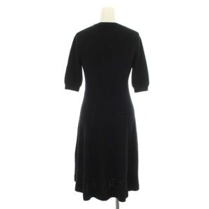 Salvatore Ferragamo ワンピース フレア ひざ丈 ニットワンピ 五分袖 ヘリンボーン S 黒 ブラック