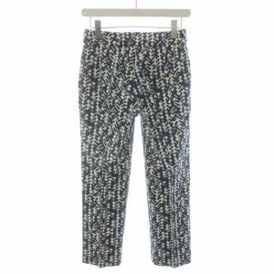 PRADA 2019年製 20SS パンツ スラックス クロップド ジップフライ 総柄 36 ネイビー ホワイト