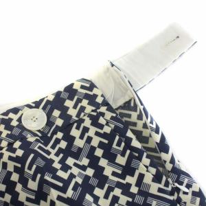 PRADA 2019年製 20SS パンツ スラックス クロップド ジップフライ 総柄 36 ネイビー ホワイト