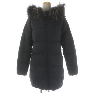 KAPPA ダウンコート フード ラクーンファー カシミヤ混 38 チャコールグレー