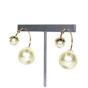 トライバル ボール ピアス フェイクパール 2連 フープ ゴールドカラー