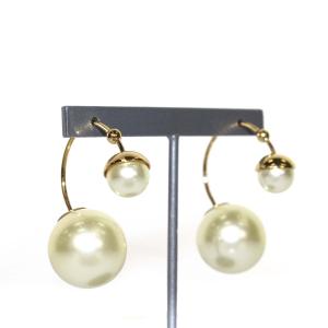 Dior トライバル ボール ピアス フェイクパール 2連 フープ ゴールドカラー
