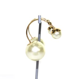 Dior トライバル ボール ピアス フェイクパール 2連 フープ ゴールドカラー
