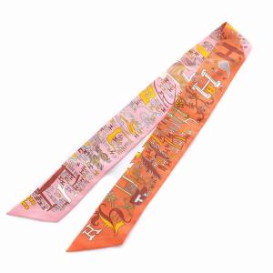 HERMES ツイリー スカーフ 1001H Rose 千と一のH ローズ H柄 シルク オレンジ ピンク
