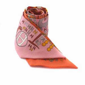 HERMES ツイリー スカーフ 1001H Rose 千と一のH ローズ H柄 シルク オレンジ ピンク