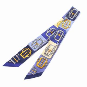HERMES ツイリー スカーフ Bouclerie d Attelage アトラージュのバックル シルク ブルー