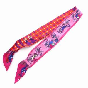 ツイリー スカーフ Les Voitures Nouvelles 馬車の変遷 シルク チェック ピンク