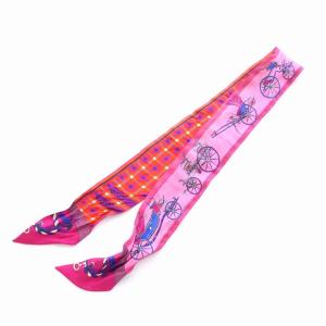 HERMES ツイリー スカーフ Les Voitures Nouvelles 馬車の変遷 シルク チェック ピンク