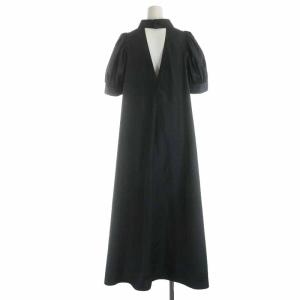 CELFORD 20AW Aラインロングワンピース フレアワンピース バックオープン パフスリーブ 36 ブラック