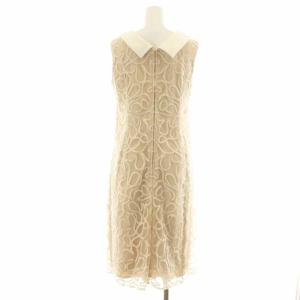 GRACE CONTINENTAL 22SS コードキカ刺繍ドレス ワンピース ロング ミモレ ノースリーブ つけ襟 36 ベージュ