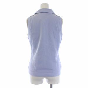 CELINE ポロシャツ ノースリーブ オープンカラー ロゴ刺繍 M 水色