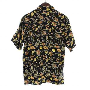 Carhartt WIP パラダイスシャツ オープンカラーシャツ 半袖 総柄 M 黒 ブラック 黄色 イエロー