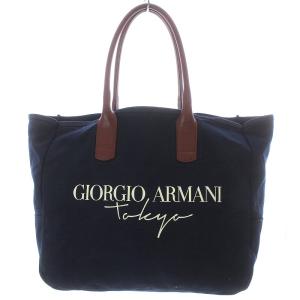 トートバッグ ハンドバッグ キャンバス レザー ロゴ ネイビー