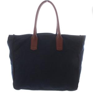 GIORGIO ARMANI トートバッグ ハンドバッグ キャンバス レザー ロゴ ネイビー