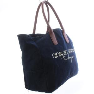 GIORGIO ARMANI トートバッグ ハンドバッグ キャンバス レザー ロゴ ネイビー