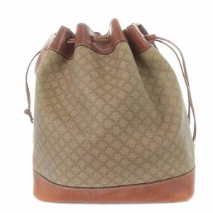 CELINE ショルダーバッグ PVC レザー マカダム柄 巾着 茶 ブラウン