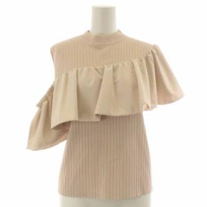 22SS ギャザーフリルニットトップ カットソー ノースリーブ 36 S ピンクベージュ 0322243084