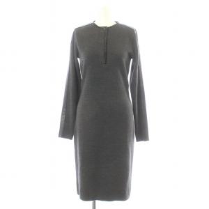 ワンピース ロング ミモレ タイト ウール ハーフジップ レザー 長袖 S グレー