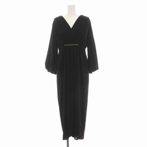 18AW シャーリングカットワンピース フレア ロング Vネック 長袖 F ブラック