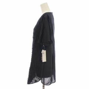 Leilian チュニック ブラウス シャツ カットワーク刺繍 レース 花柄 シアー 半袖 11 L 紺 ネイビー