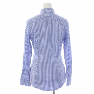 POLO RALPH LAUREN CUSTOM FIT ブラウス シャツ 長袖 ストライプ ロゴ刺繍 4 ホワイト ブルー