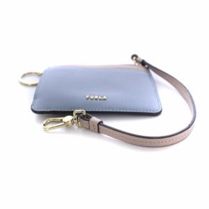 FURLA バビロン カードケース パスケース キーケース コインケース ストラップ レザー 水色 ベージュ