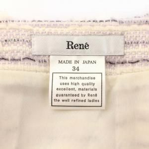 René 21年製 TISSUE生地 台形スカート フレアスカート アルパカ混 ひざ丈 34 ホワイト パープル