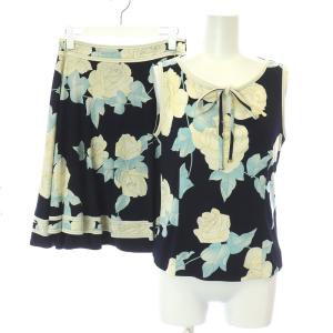セットアップ カットソー ノースリーブ フレアスカート 花柄 34 
 36 ネイビー