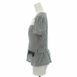 M'S GRACY 19SS カットソー ペプラム レース ストライプ リボン フラワー刺繍 半袖 38 M 白 ホワイト 紺 ネイビー IT-915336